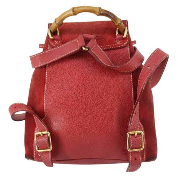 GUCCI Bamboo Backpack Suede Red Gold Auth - Picture 3 of 16